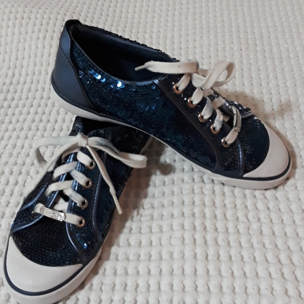 Coach Womens blue sequin sneakers 8 "Barrett "